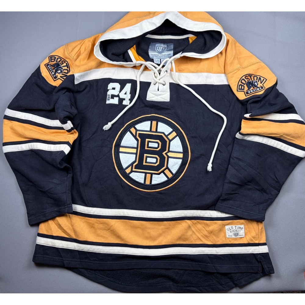 Boston Bruins Lace Up Hoodie Causeway Collection XL Black Gold Old Time Hockey